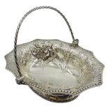 George III silver swing handle dish, pierced and embossed flower decoration by William Plummer,