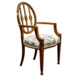 Sheraton style mahogany armchair, inlaid with husks and boxwood stringing,