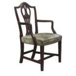 George III mahogany Hepplewhite style elbow chair,