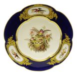 Mid Victorian Coalport shaped dessert plate hand painted with exotic birds guarding their nest,