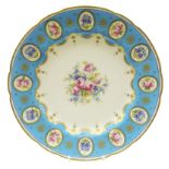 Early 20th century Minton shaped cabinet plate the reserve painted with floral sprays within a