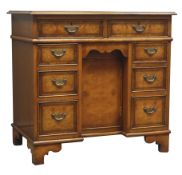 George ll style walnut kneehole desk, rectangular top with leather inset,
