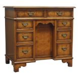 George ll style walnut kneehole desk, rectangular top with leather inset,