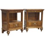 Pair quality reproduction walnut bedside stands, slide above single drawer, on turned feet, W61cm,