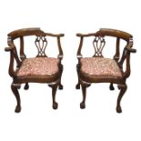 Pair of Bevan Funnell 'Reprodux' Georgian style mahogany corner chairs, shaped cresting rail,