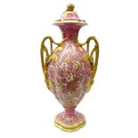 Large Royal Crown Derby two handled vase and cover,