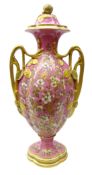 Large Royal Crown Derby two handled vase and cover,