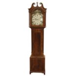 George lll inlaid mahogany longcase clock, arched painted dial with subsidiary seconds and date,