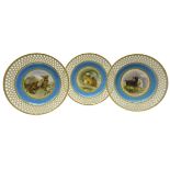 Set of three late Victorian Minton cabinet plates hand painted after Edwin Landseer with pair
