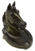 Early 20th century patinated spelter equestrian Inkstand, Horsehead cover hinged to reveal inkwell,