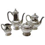 Early 20th century Christofle Gallia four piece silver-plated tea set decorated with flower finials,