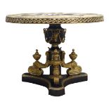 Louis XVl style gilt metal mounted ebonised centre table,