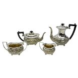 Edwardian four piece silver tea set,