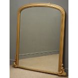 Victorian gilt wood Overmantle mirror, moulded arched frame with carved mounts,