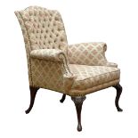 Hepplewhite style armchair, serpentine deep button back,
