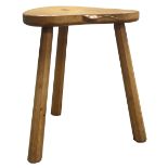 'Mouseman' three legged Cow Stool, shaped rectangular adazed top,