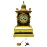 Early 20th century gilt brass architectural cased mantel clock,