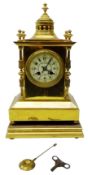 Early 20th century gilt brass architectural cased mantel clock,
