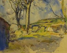 Fred Lawson (British 1888-1968): Trees near a Barn,