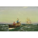 Ernest Dade (Staithes Group 1864-1934): Scarborough Coble and a Tall Ship (Scandinavian Timber Boat