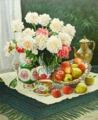 Gregori (Lysechko) Lyssetchko (Russian 1939-): Still Life of Flowers Fruit and Tea ware,