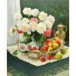 Gregori (Lysechko) Lyssetchko (Russian 1939-): Still Life of Flowers Fruit and Tea ware,