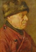 Walter Langley (Newlyn School 1852-1922) - Portrait of a Gentleman in a Fur Hat and Red Coat,