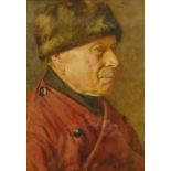 Walter Langley (Newlyn School 1852-1922) - Portrait of a Gentleman in a Fur Hat and Red Coat,