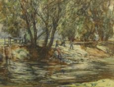 John Charles Moody (British 1884-1962): Anglers by a Stream,