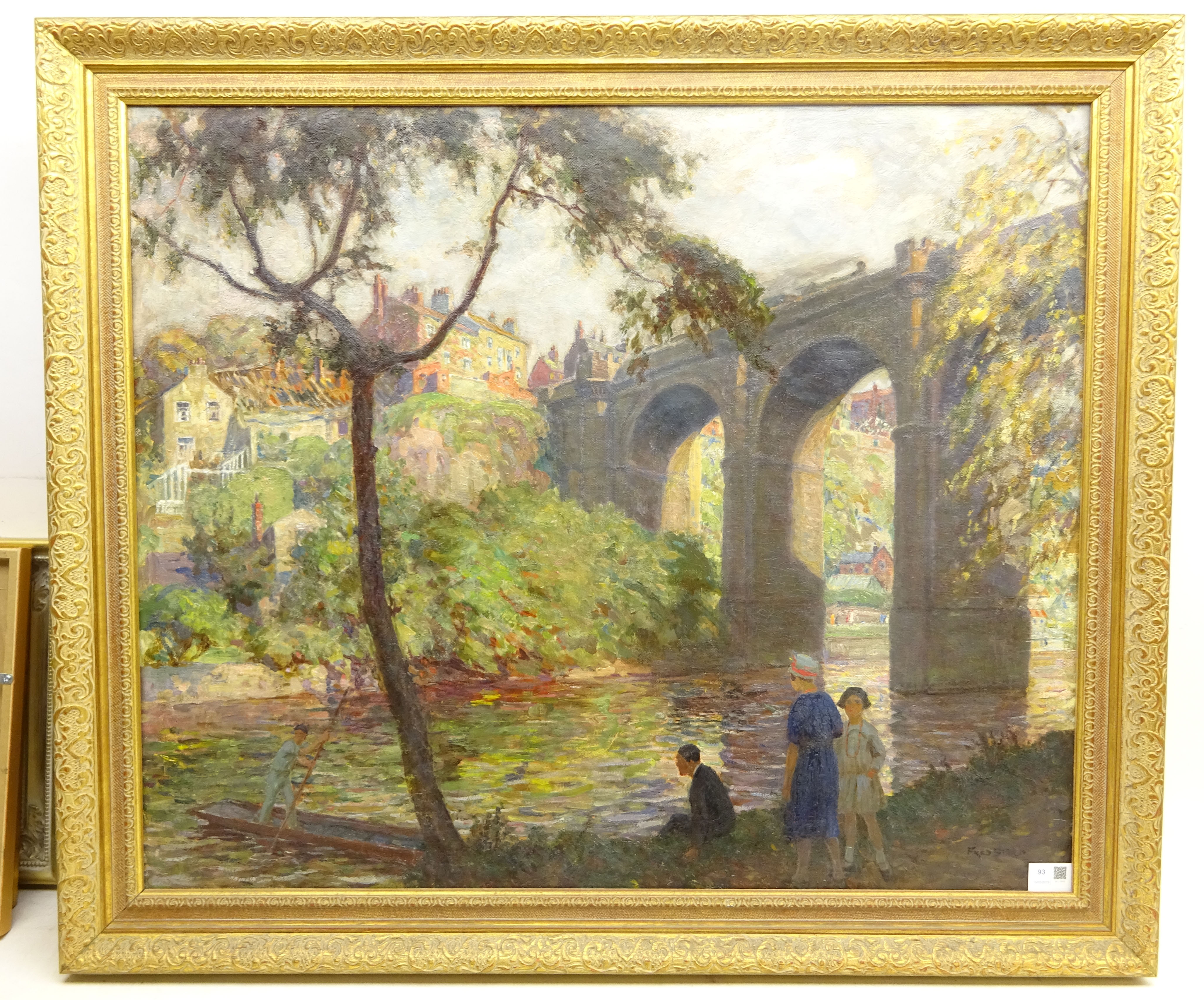 Frederick (Fred) Stead (British 1863-1940): Knaresborough with a Steam Train crossing the Viaduct, - Image 2 of 2