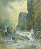 Albert Ernest Markes (British 1865-1901): Waves breaking at the Cliff Foot,