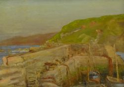 Percy Herbert Portsmouth (British 1874-1953): 'Cockburnspath Cove Harbour' Scottish Borders,