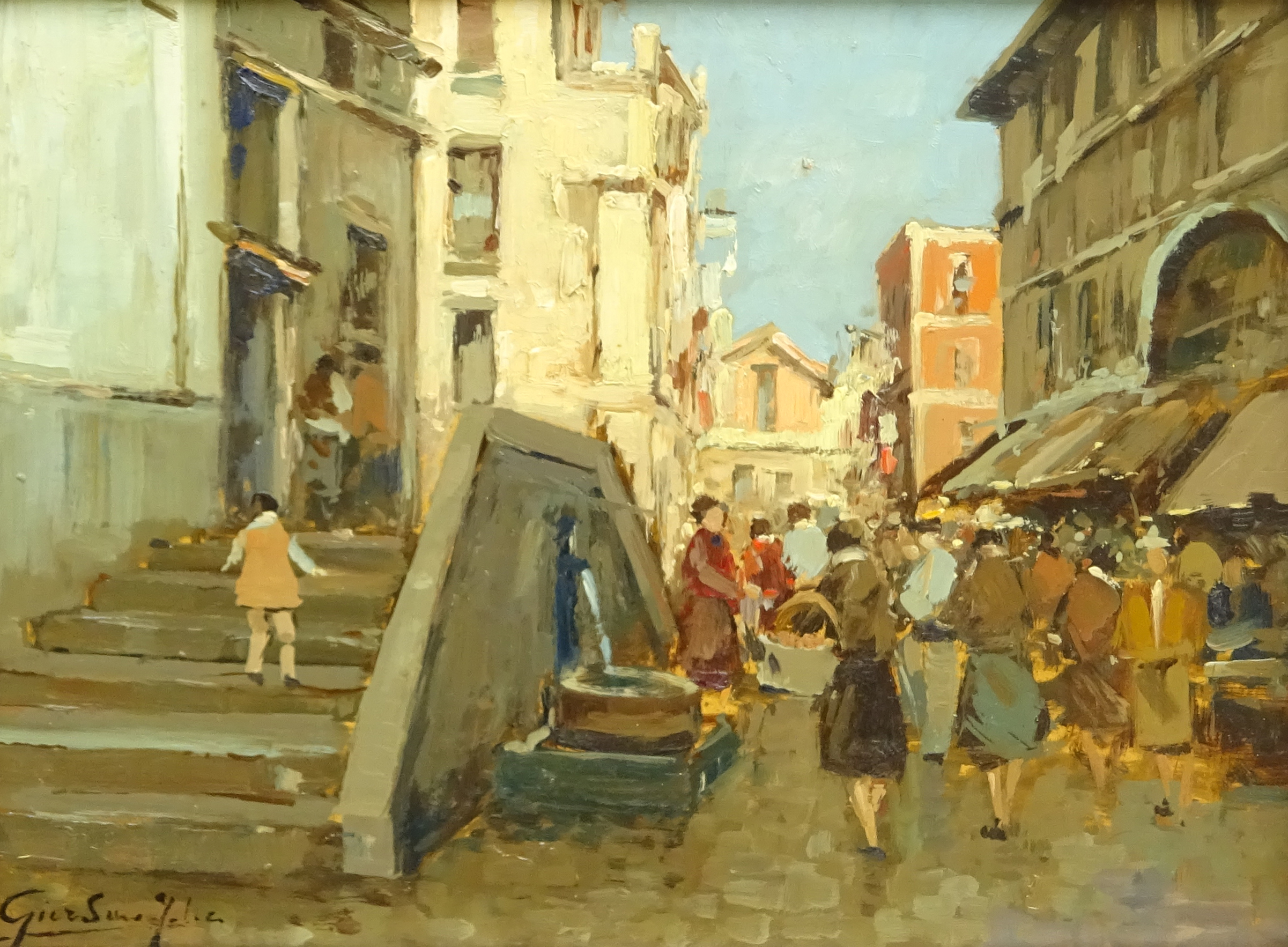 Felice Giordano (Italian 1880-1964): Busy Street Scene,