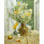 Gregori (Lysechko) Lyssetchko (Russian 1939-): Still Life of Spring Flowers in a Japanese Vase,