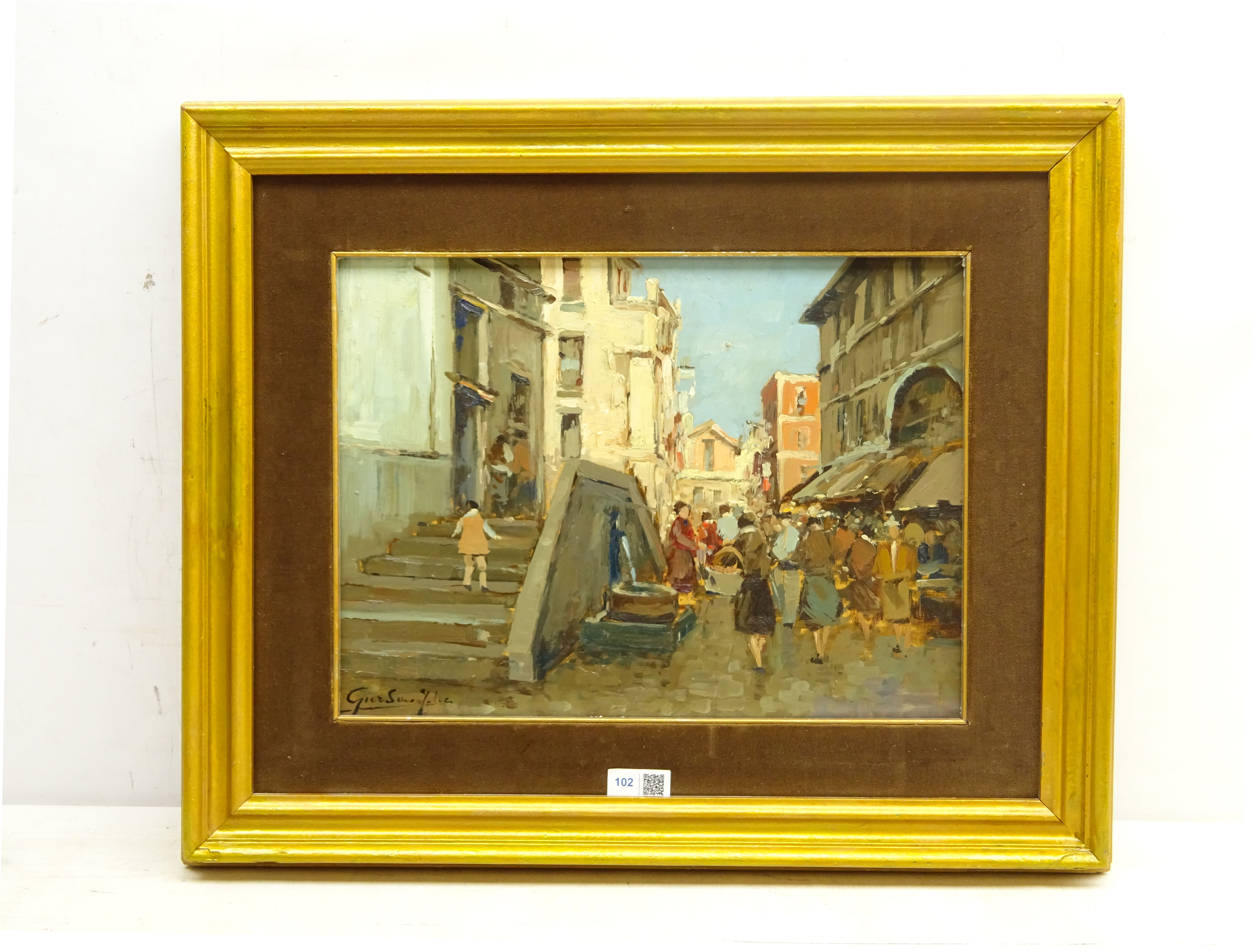 Felice Giordano (Italian 1880-1964): Busy Street Scene, - Image 2 of 2