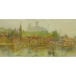 Mary Weatherill (British 1834-1913): Lincoln Cathedral from Brayford Pool,