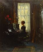 Albert Chevallier-Tayler (Newlyn School 1862-1925): Drawing Room Interior with Lady playing the