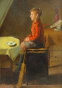 English School (Early 20th Century): Study of a Schoolboy with a Cricket Bat and Young Man's