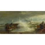 Edwin John Ellis (British 1842-1895): Paddle Steamer in heavy weather towing a Sailing Boat into