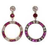 Pair of 15ct ruby and diamond circular pendant ear-rings Condition Report Pendant