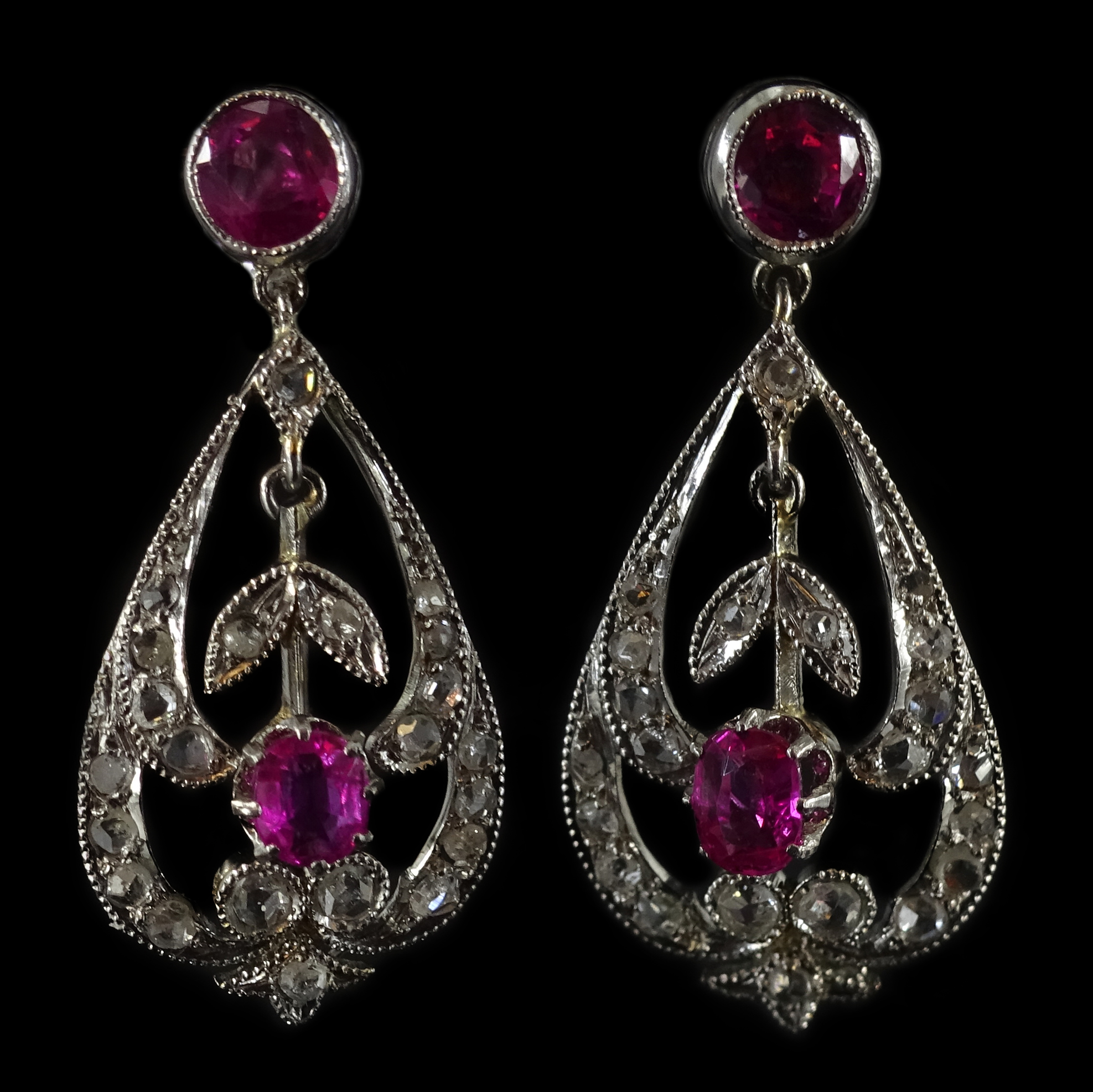 Pair of 18ct white gold ruby and diamond pendant ear-rings Condition Report Gold - Image 2 of 2