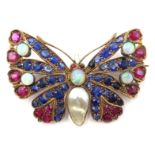 Butterfly brooch set with opal, pearl,