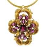 Victorian garnet gold pendant on gold mesh chain,