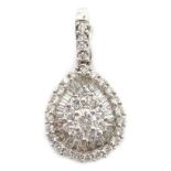 Baguette and round brilliant cut diamond white gold pendant,