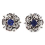 Pair of 18ct white gold sapphire and diamond flower petal ear-rings,