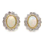 Pair of 18ct gold opal and diamond cluster stud ear-rings Condition Report Gold