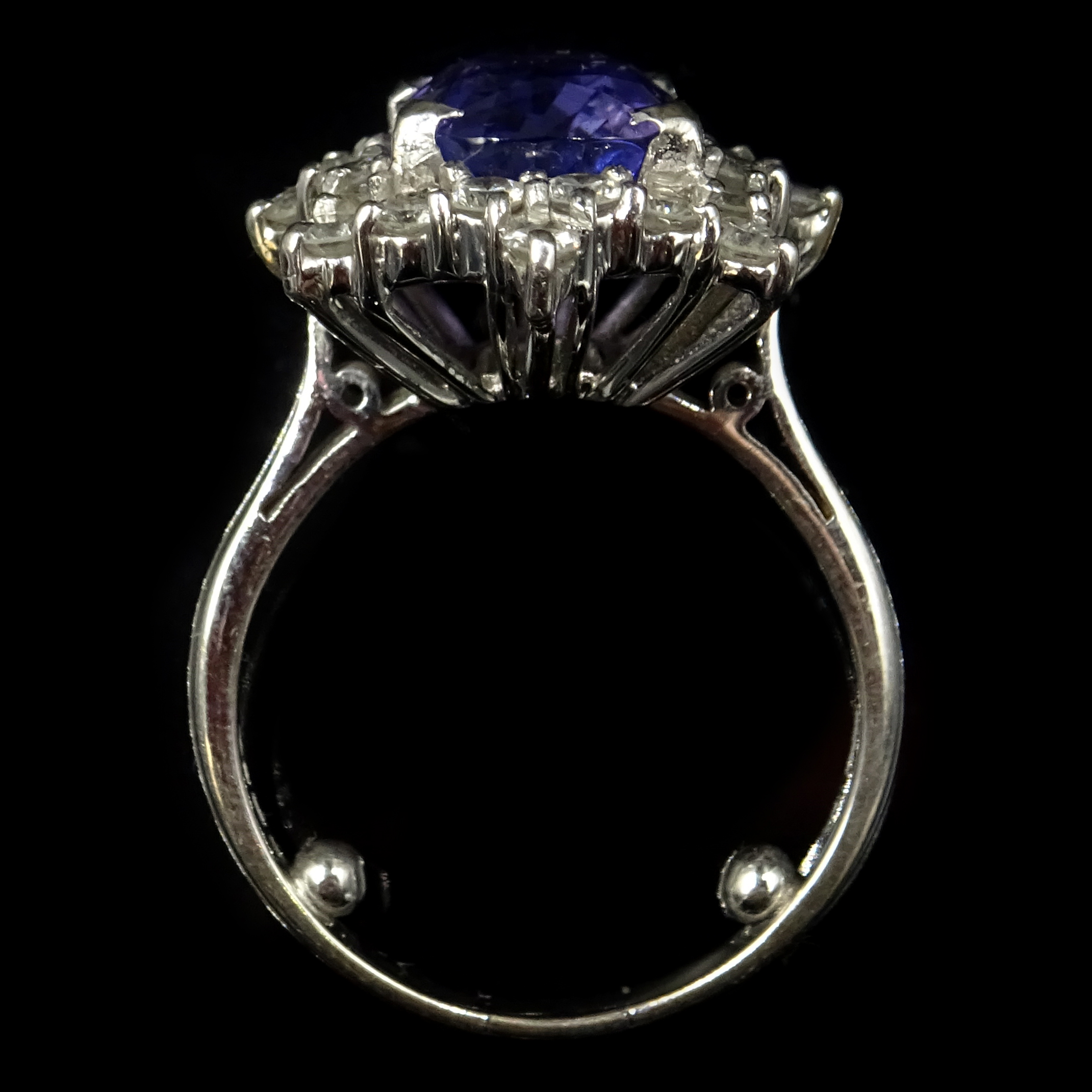 White gold emerald cut purple sapphire and diamond cluster ring, - Image 6 of 7