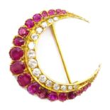 Ruby and diamond crescent gold brooch Condition Report 15ct Diameter = 3cm<a