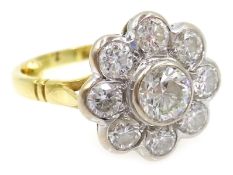 Diamond flower set gold ring, hallmarked 18ct Condition Report Approx 4.