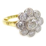 Diamond flower set gold ring, hallmarked 18ct Condition Report Approx 4.
